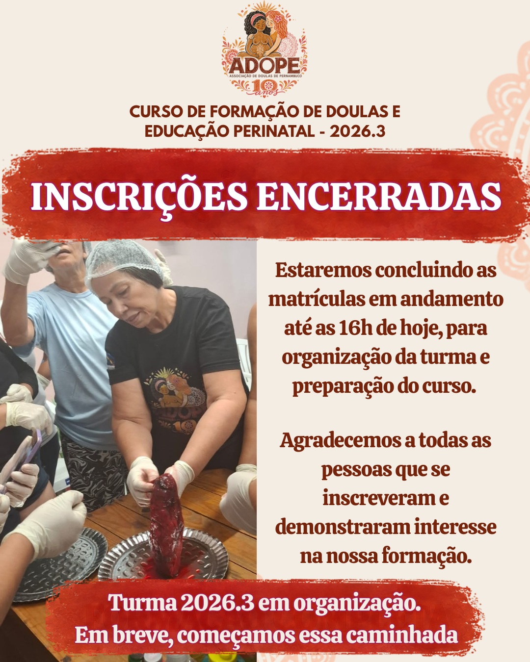 Comunicado da ADOPE de inscrições encerradas para a turma 2026.3.